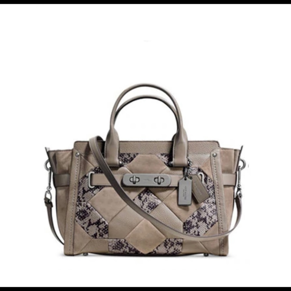 Retired Coach Purse Swagger In Patchwork Exotic Embossed Leather